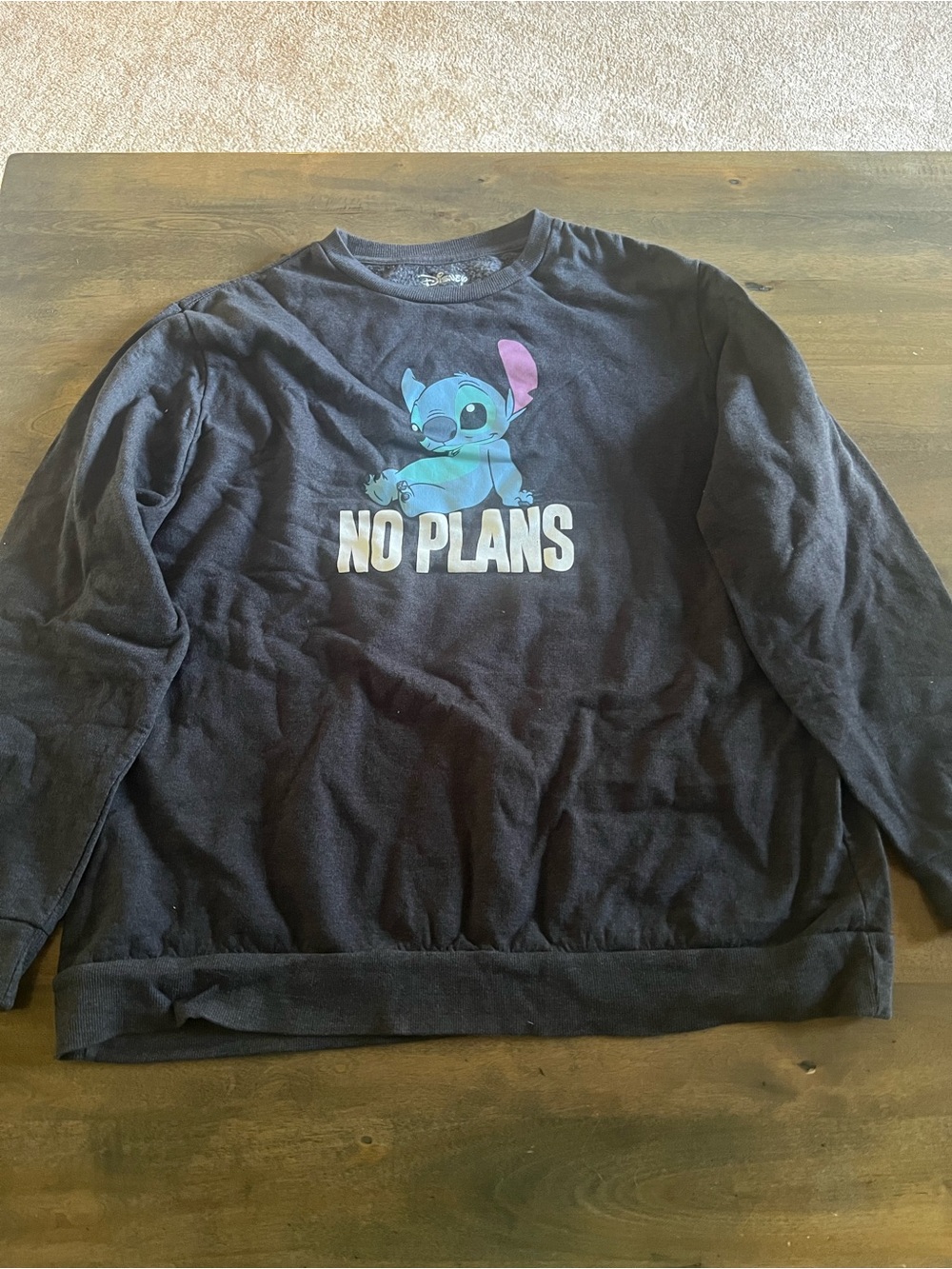 Disney Stitch No Plans Black Graphic Crewneck Sweatshirt 2XL